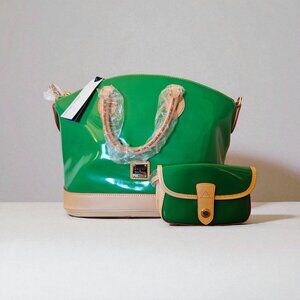 Dooney & Bourke Grass Green Patent Leather Satchel PV68C GG + Wristlet NWT
